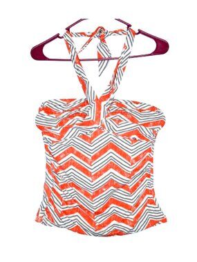 Breaking Waves Coral & White Ruched Halter Tankini - 8. Nylon/Spandex blend